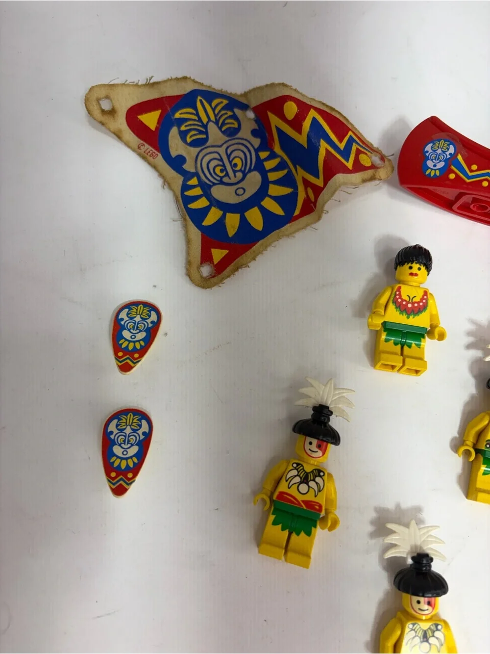 Lot Of Vintage Lego MiniFigures And Accessories, Islanders, Flags And Canoe